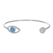 925 Sterling Silver Womens Cubic-Zirconia Evil Eye Good Luck Enameled Cuff Bangle