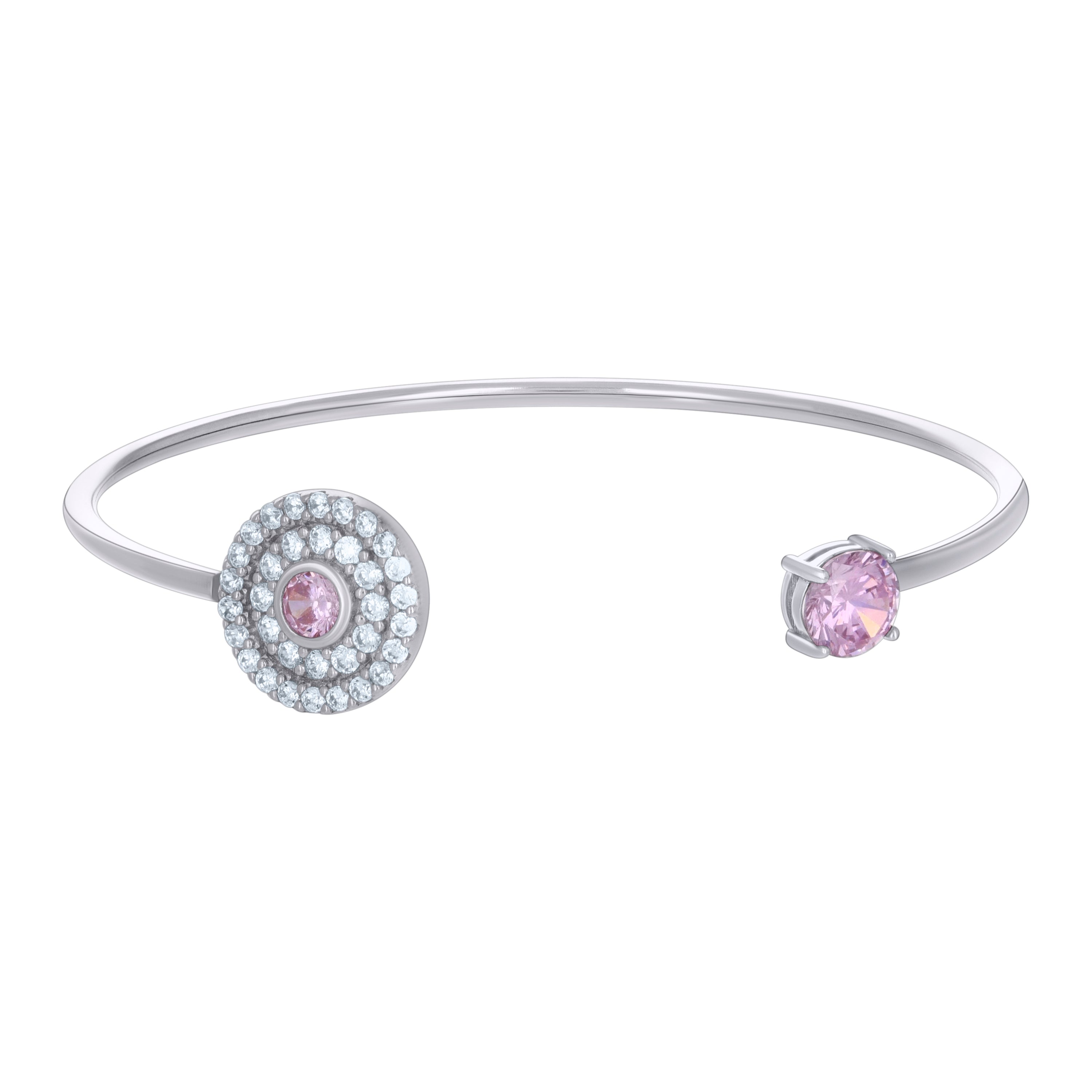 925 Sterling Silver Womens Pink White Cubic-Zirconia Fashion Cuff Bangle