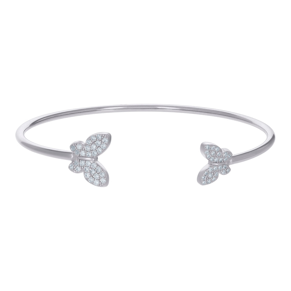 925 Sterling Silver Womens Cubic-Zirconia Butterfly Fashion Cuff Bangle