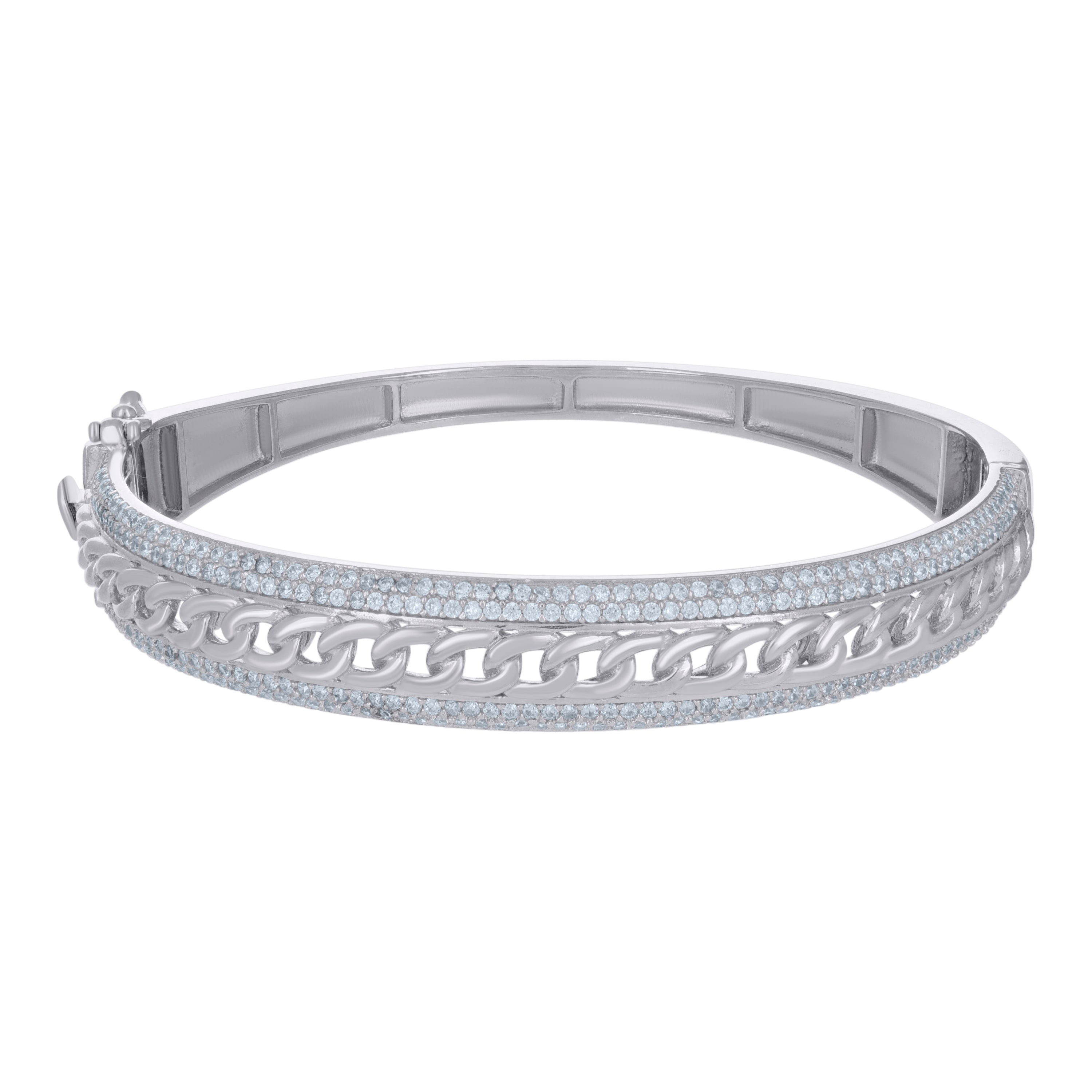 925 Sterling Silver Womens Cubic-Zirconia Cuban Link Fashion Bangle