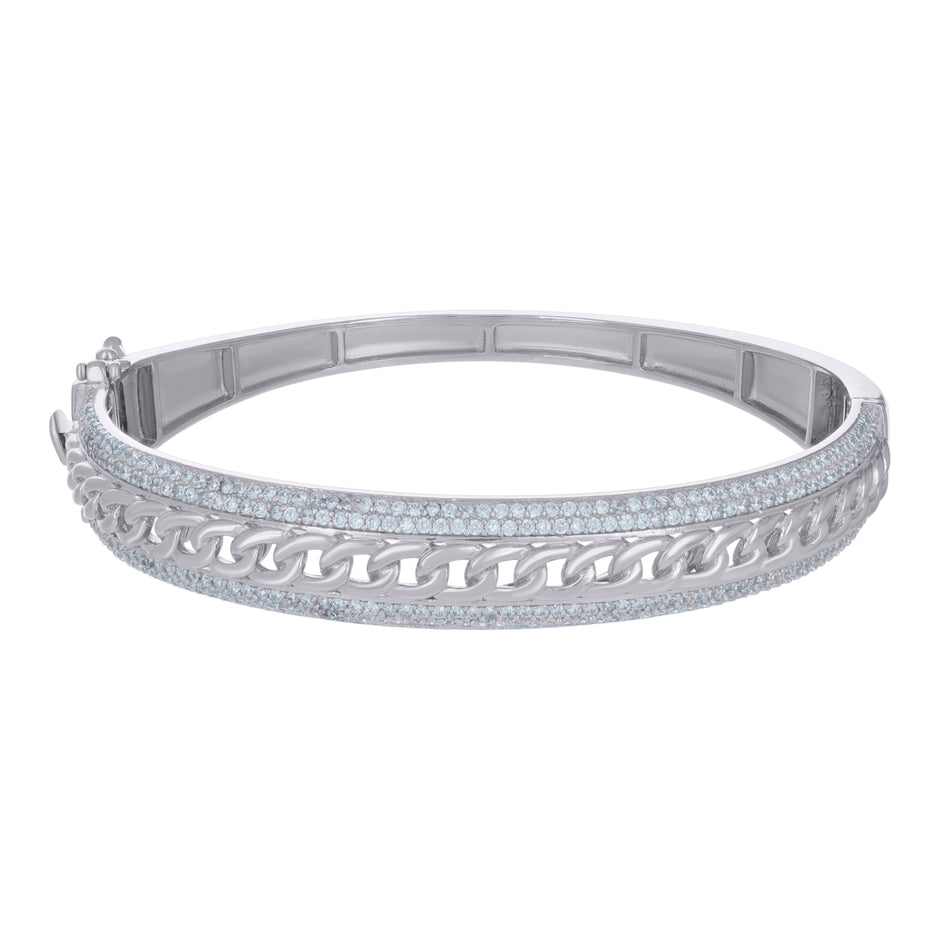 925 Sterling Silver Womens Cubic-Zirconia Cuban Link Fashion Bangle