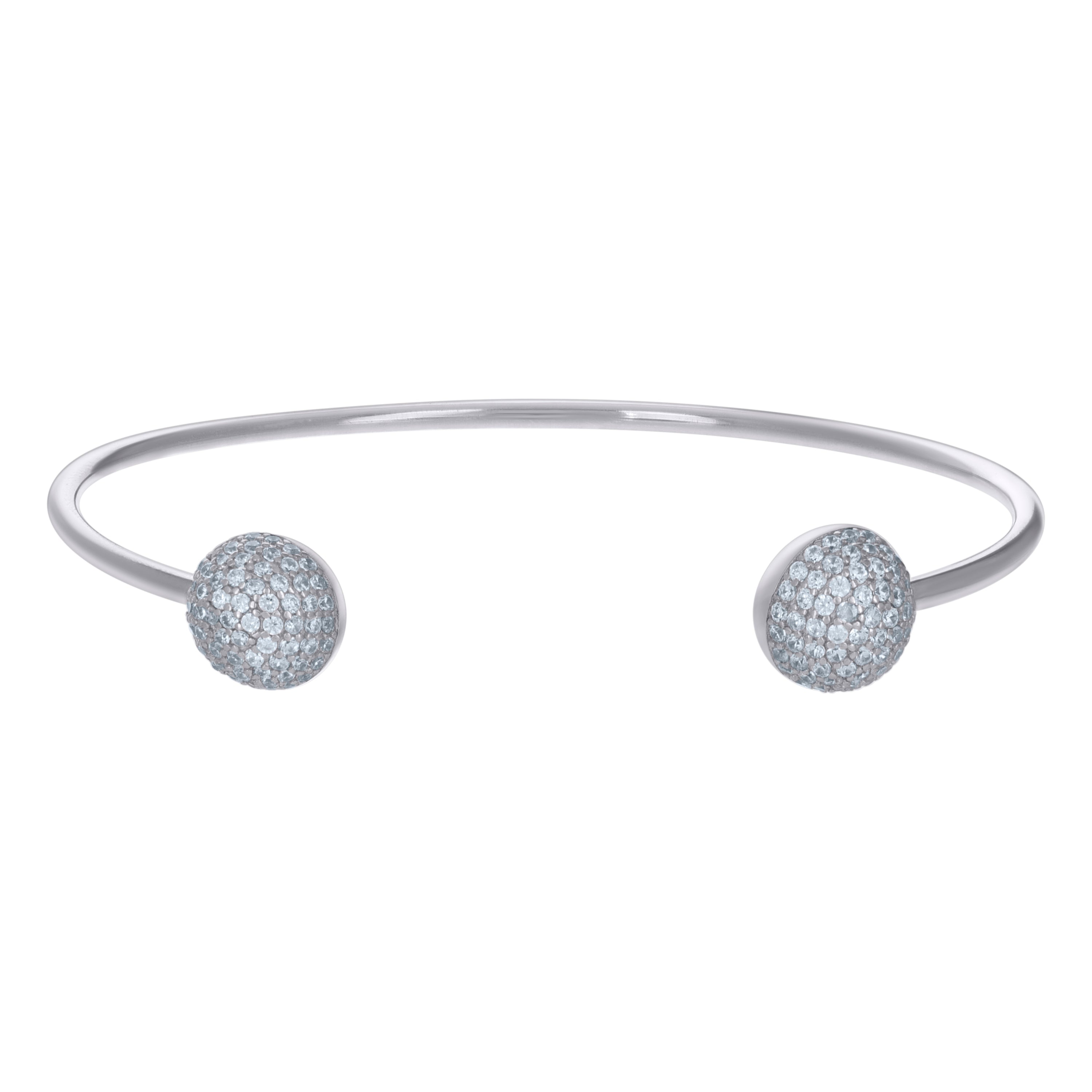 925 Sterling Silver Womens Cubic-Zirconia Ball Fashion Cuff Bangle