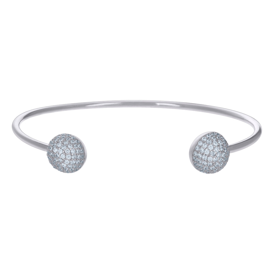 925 Sterling Silver Womens Cubic-Zirconia Ball Fashion Cuff Bangle