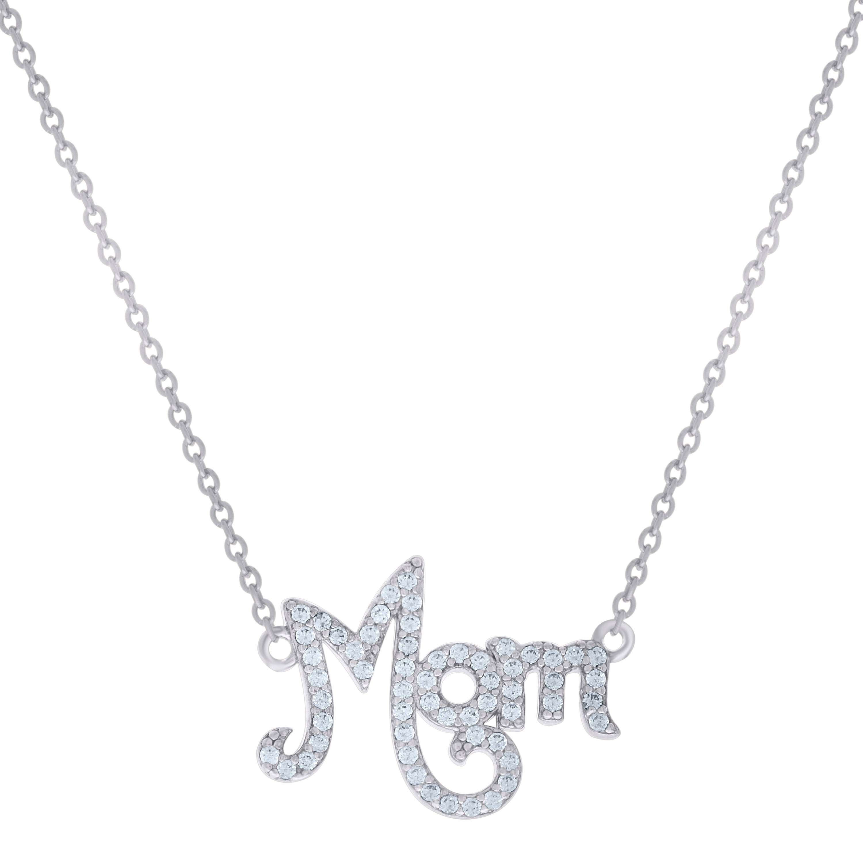925 Sterling Silver Womens Cubic-Zirconia Mom Necklace
