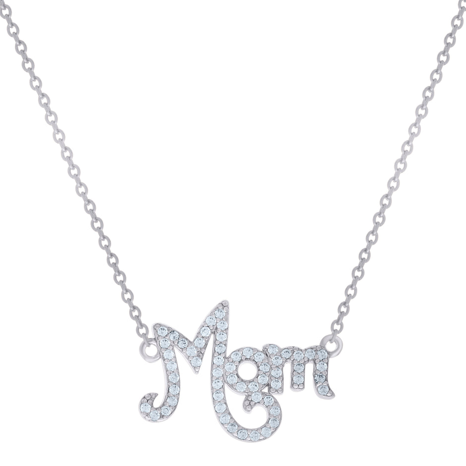 925 Sterling Silver Womens Cubic-Zirconia Mom Necklace