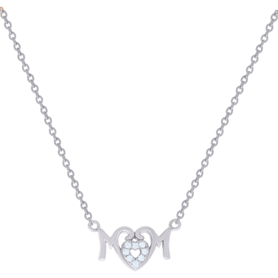 925 Sterling Silver Womens Cubic-Zirconia Heart Mom Necklace