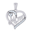 925 Sterling Silver Womens Cubic-Zirconia Heart Mom Charm Pendant