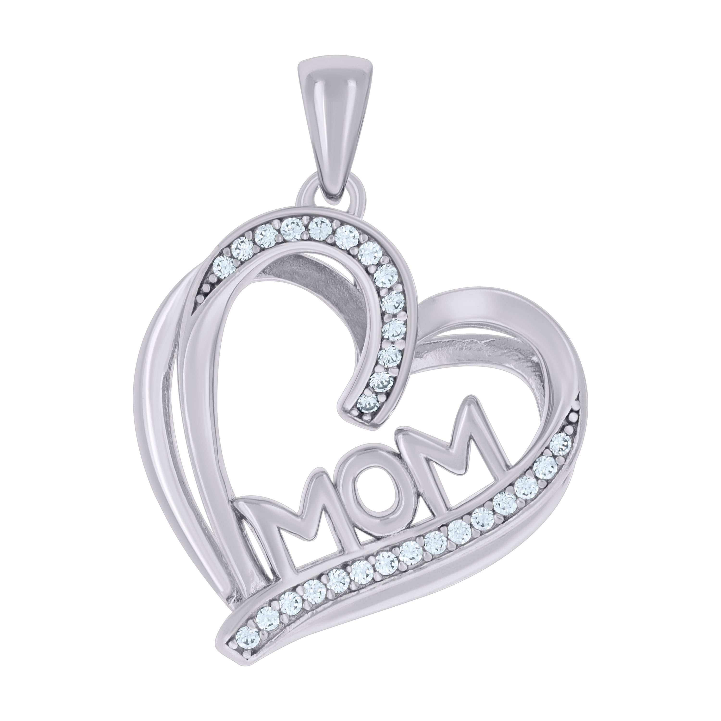 925 Sterling Silver Womens Cubic-Zirconia Double Heart Mom Charm Pendant