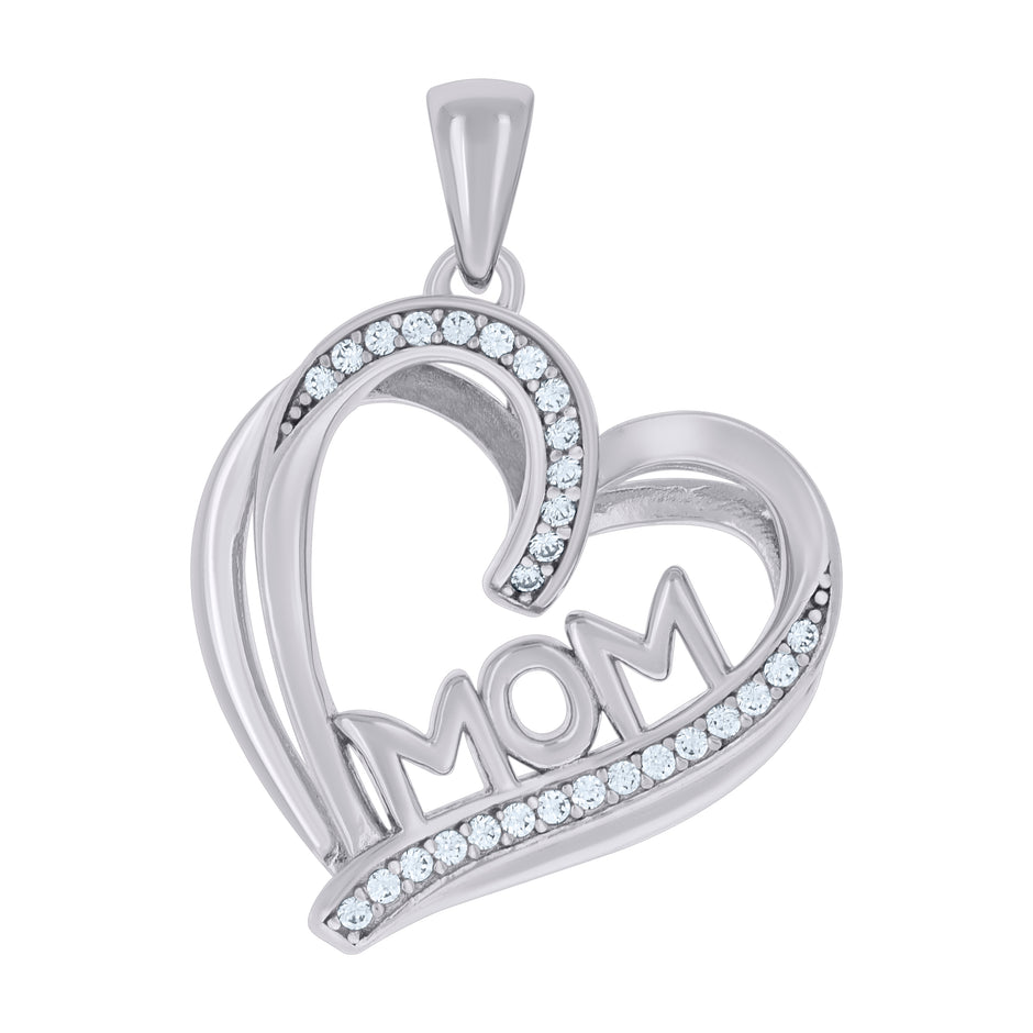 925 Sterling Silver Womens Cubic-Zirconia Double Heart Mom Charm Pendant
