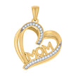 925 Sterling Silver Yellow-tone Womens Cubic-Zirconia Double Heart Mom Charm Pendant