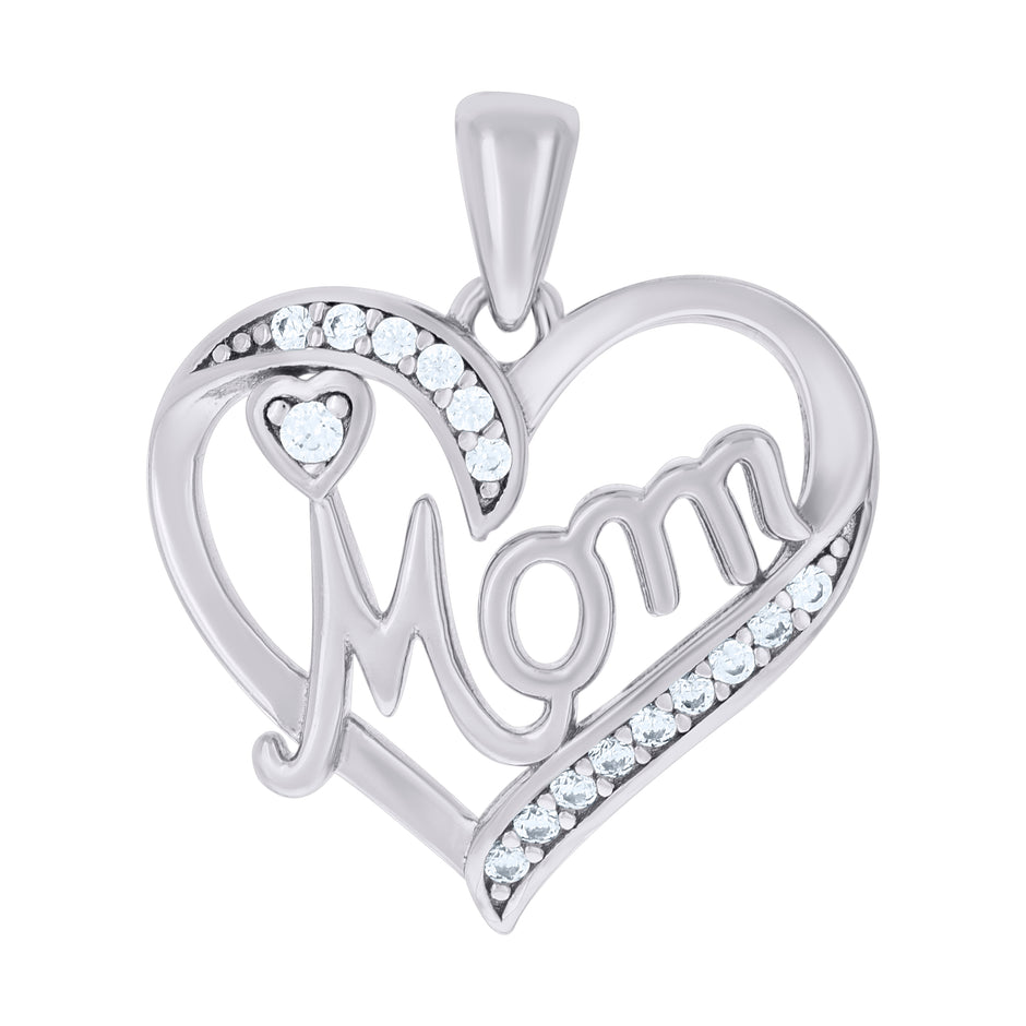 925 Sterling Silver Womens Cubic-Zirconia Heart Mom Charm Pendant
