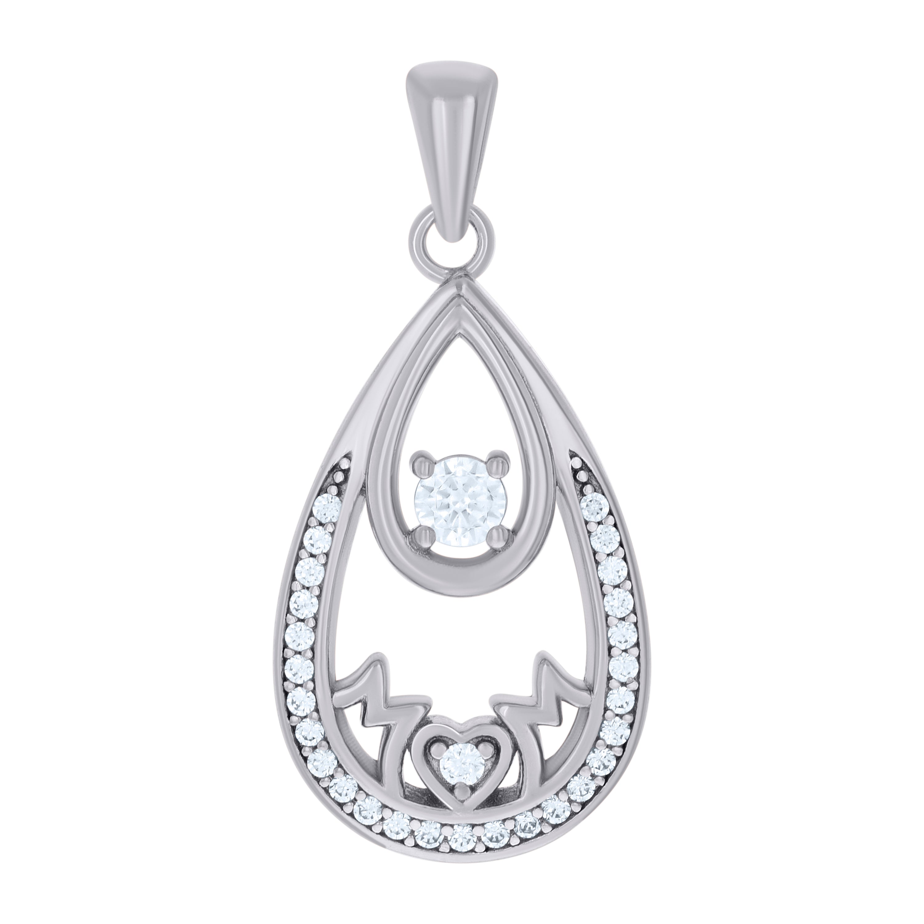925 Sterling Silver Womens Cubic-Zirconia Teardrop Mom Charm Pendant