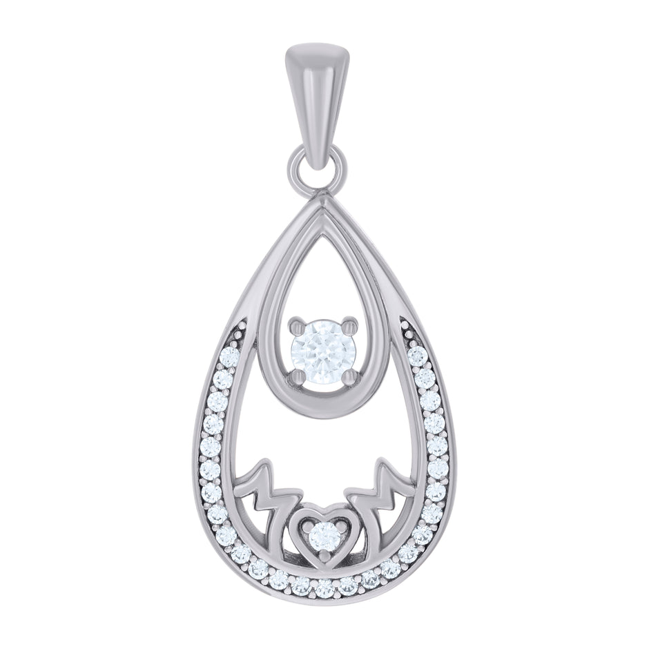 925 Sterling Silver Womens Cubic-Zirconia Teardrop Mom Charm Pendant