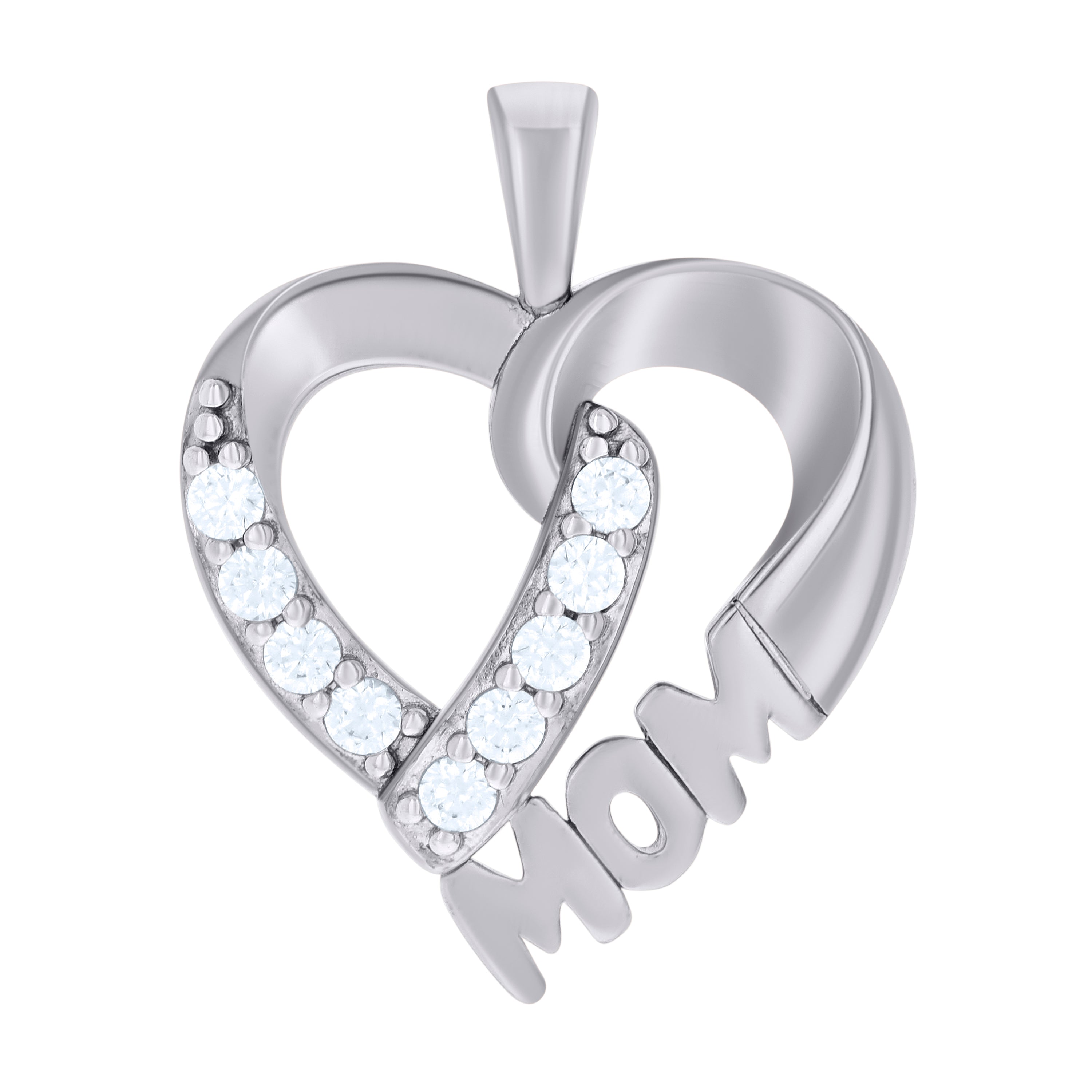 925 Sterling Silver Womens Cubic-Zirconia Heart Mom Charm Pendant