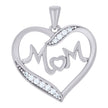 925 Sterling Silver Womens Cubic-Zirconia Heart Mom Charm Pendant