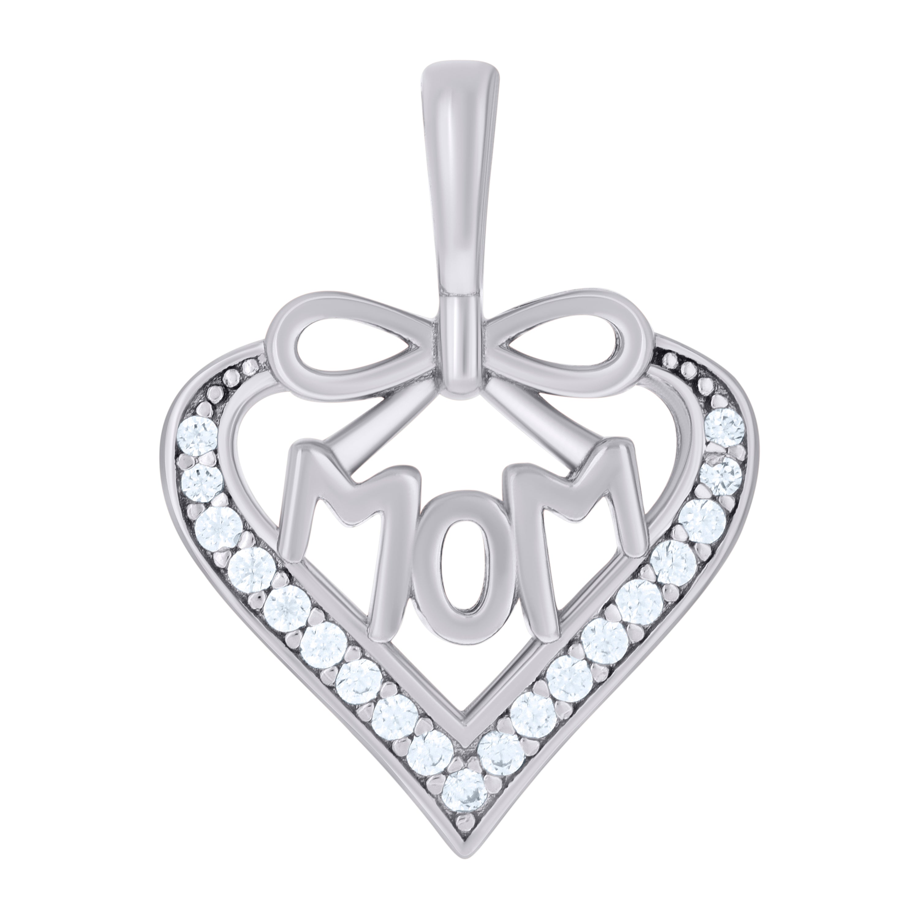 925 Sterling Silver Womens Cubic-Zirconia Heart Mom Charm Pendant