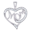 925 Sterling Silver Womens Cubic-Zirconia Heart Mom Charm Pendant