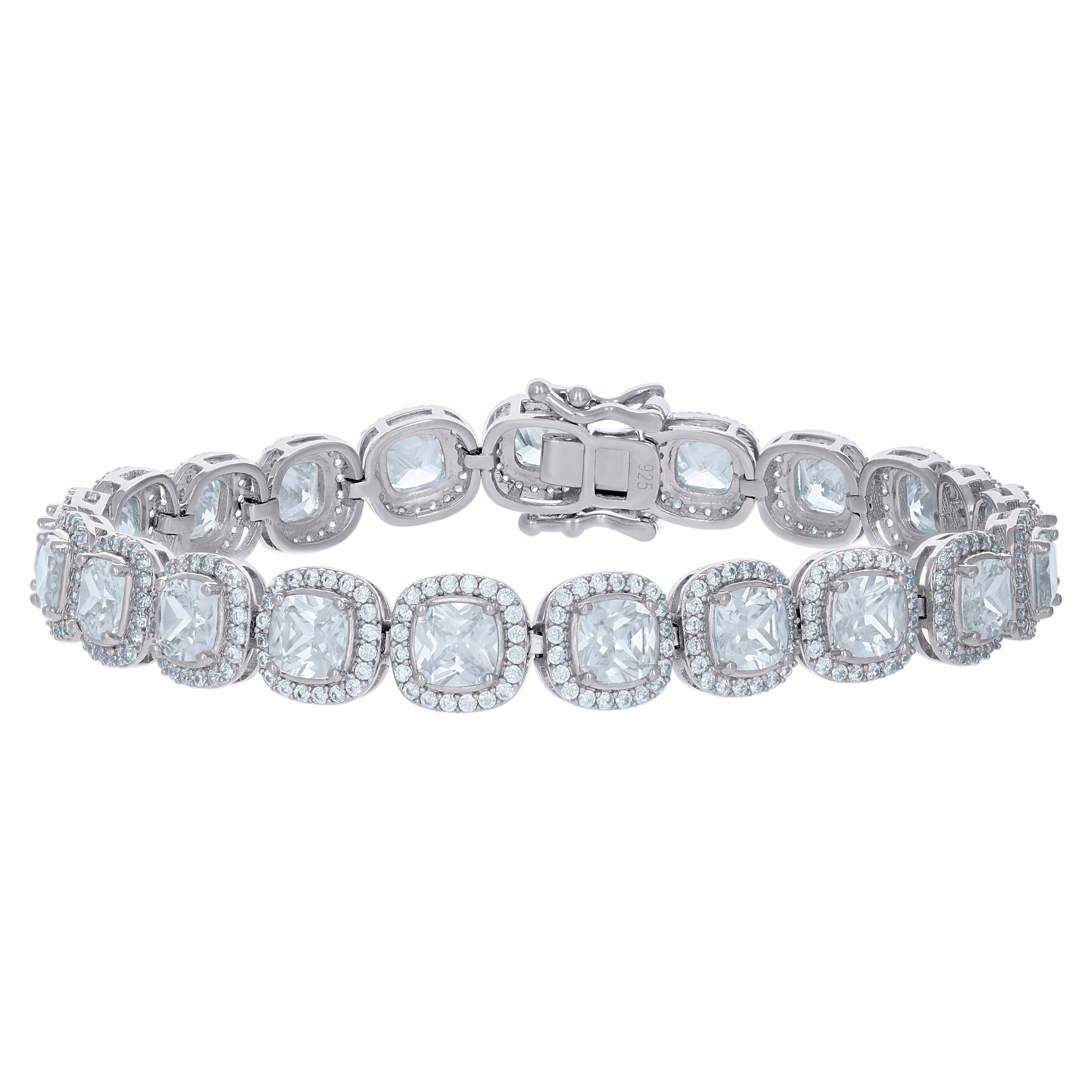 925 Sterling Silver Womens Cubic-Zirconia Link Fashion Bracelet Size 7 Inches
