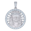 925 Sterling Silver Mens Baguette Round Cubic-Zirconia Medallion Jesus Religious Charm Pendant