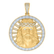 925 Sterling Silver Yellow-tone Mens Baguette Round Cubic-Zirconia Medallion Jesus Religious Pendant