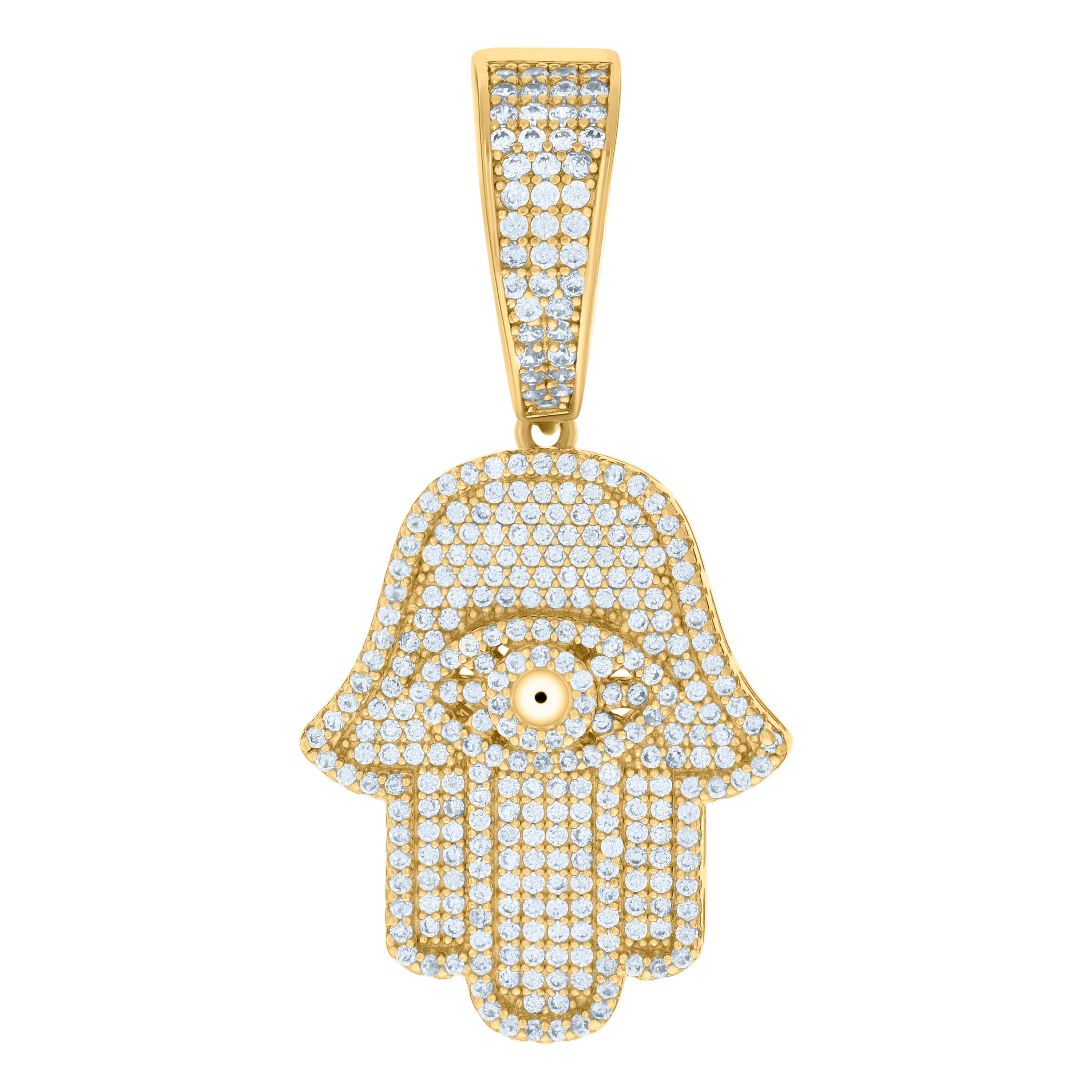 925 Sterling Silver Yellow-tone Mens Cubic-Zirconia Evil Eye Hamsa Symbol Religious Charm Pendant