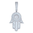 925 Sterling Silver Mens Baguette Round Cubic-Zirconia Hamsa Symbol Religious Charm Pendant