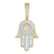 925 Sterling Silver Yellow-tone Mens Baguette Round Cubic-Zirconia Hamsa Religious Charm Pendant