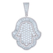 925 Sterling Silver Mens Baguette Round Cubic-Zirconia Hamsa Symbol Religious Charm Pendant