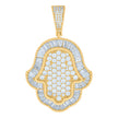 925 Sterling Silver Yellow-tone Mens Baguette Round Cubic-Zirconia Hamsa Symbol Charm Pendant