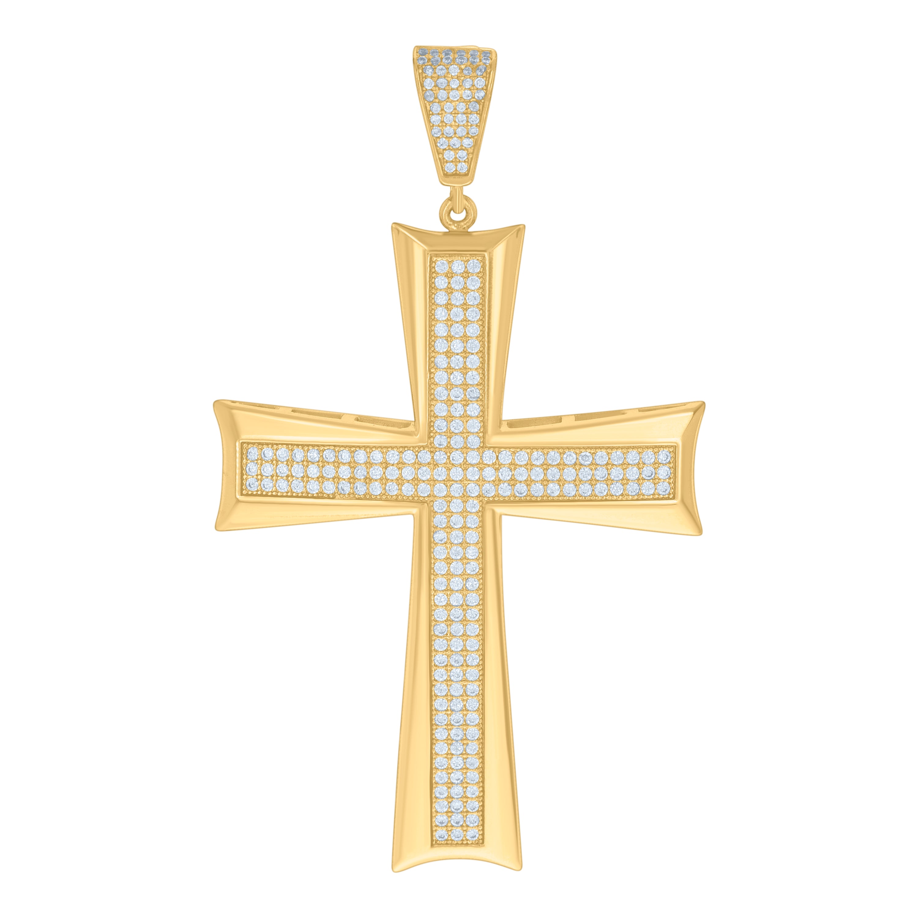 925 Sterling Silver Yellow-tone Mens Cubic-Zirconia Cross Religious Charm Pendant