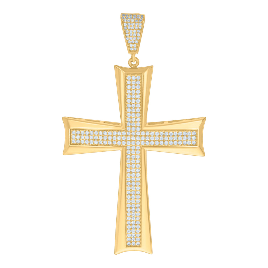 925 Sterling Silver Yellow-tone Mens Cubic-Zirconia Cross Religious Charm Pendant