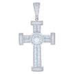 925 Sterling Silver Mens Baguette Round Cubic-Zirconia Cross Religious Charm Pendant
