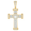 925 Sterling Silver Yellow-tone Mens Baguette Round Cubic-Zirconia Cross Religious Charm Pendant