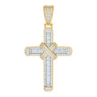 925 Sterling Silver Yellow-tone Mens Baguette Round Cubic-Zirconia Cross Religious Charm Pendant