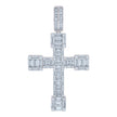 925 Sterling Silver Mens Baguette Round Cubic-Zirconia Cross Religious Charm Pendant