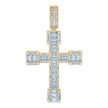 925 Sterling Silver Yellow-tone Mens Baguette Round Cubic-Zirconia Cross Religious Charm Pendant