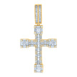 925 Sterling Silver Yellow-tone Mens Baguette Round Cubic-Zirconia Cross Religious Charm Pendant