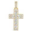 925 Sterling Silver Yellow-tone Mens Baguette Round Cubic-Zirconia Cross Religious Charm Pendant