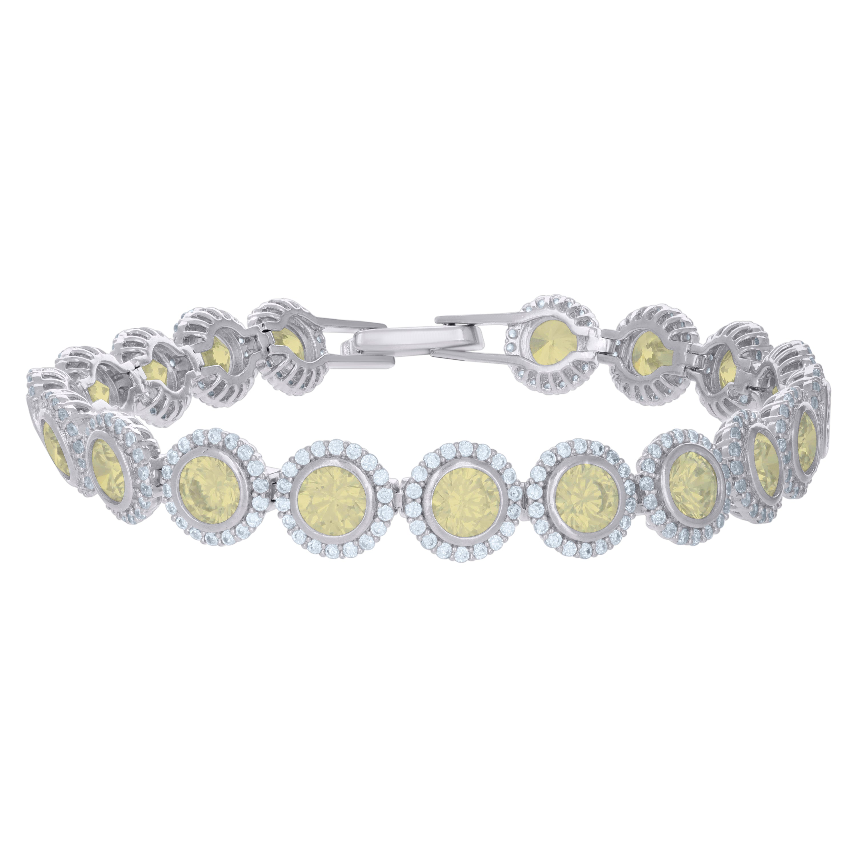 925 Sterling Silver Womens Yellow White Cubic-Zirconia Link Fashion Bracelet Size 7 Inches