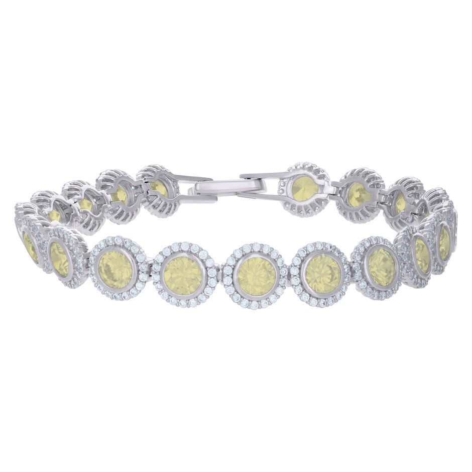 925 Sterling Silver Womens Yellow White Cubic-Zirconia Link Fashion Bracelet Size 7 Inches