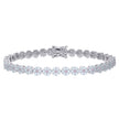 925 Sterling Silver Womens Pink White Cubic-Zirconia Flower Link Fashion Bracelet Size 7 Inches