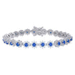 925 Sterling Silver Womens Blue White Cubic-Zirconia Flower Link Fashion Bracelet Size 7 Inches