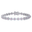 925 Sterling Silver Womens Pink White Cubic-Zirconia Flower Link Fashion Bracelet Size 7 Inches