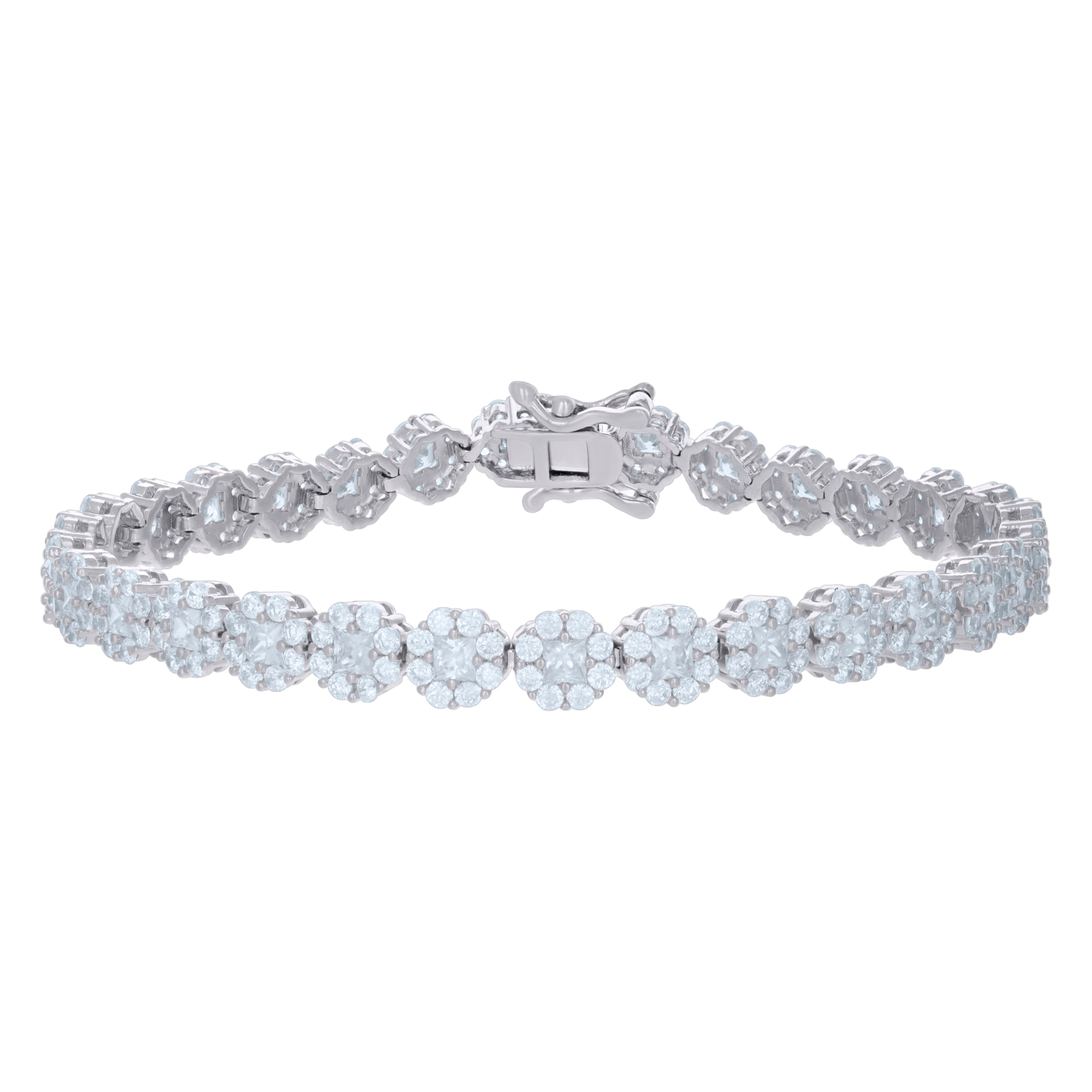 925 Sterling Silver Womens Cubic-Zirconia Flower Link Bracelet Size 7 Inches