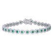 925 Sterling Silver Womens Green White Cubic-Zirconia Flower Link Bracelet Size 7 Inches