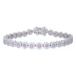 925 Sterling Silver Womens Pink White Cubic-Zirconia Flower Link Bracelet Size 7 Inches