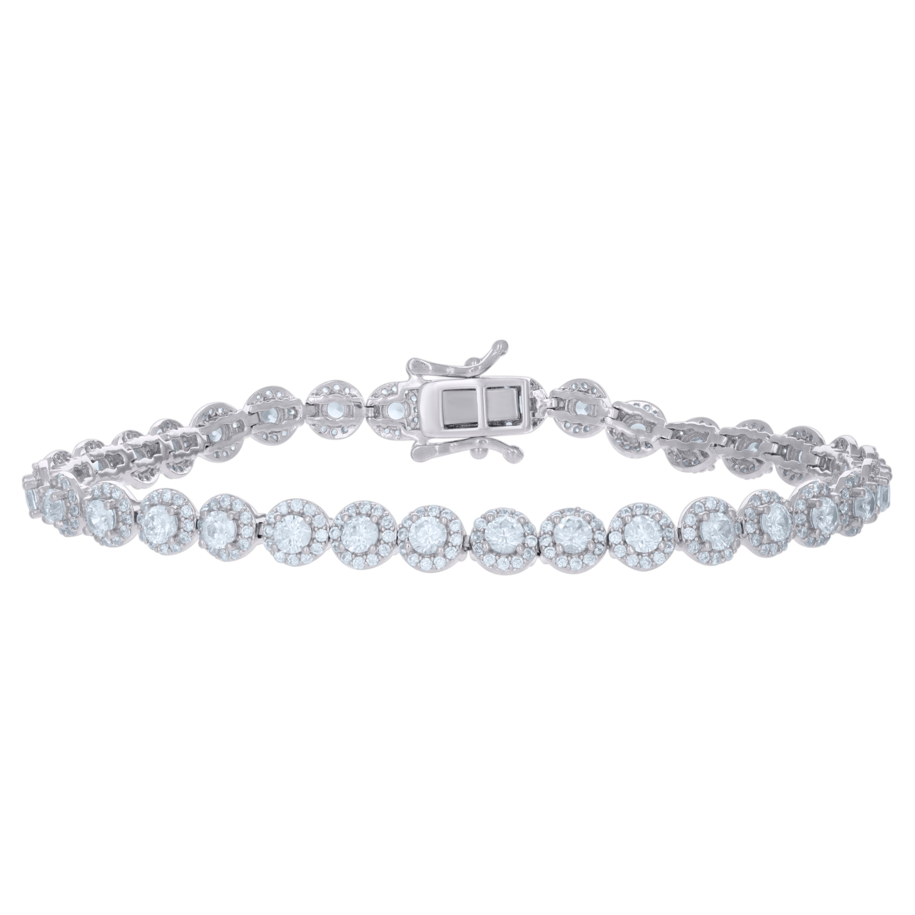 925 Sterling Silver Womens Cubic-Zirconia Link Fashion Bracelet Size 7 Inches