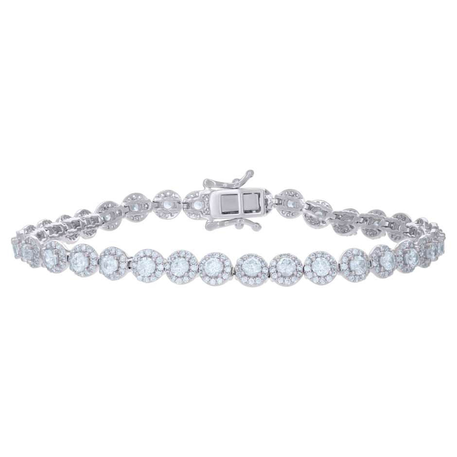 925 Sterling Silver Womens Cubic-Zirconia Link Fashion Bracelet Size 7 Inches