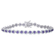 925 Sterling Silver Womens Purple White Cubic-Zirconia Link Fashion Bracelet Size 7 Inches