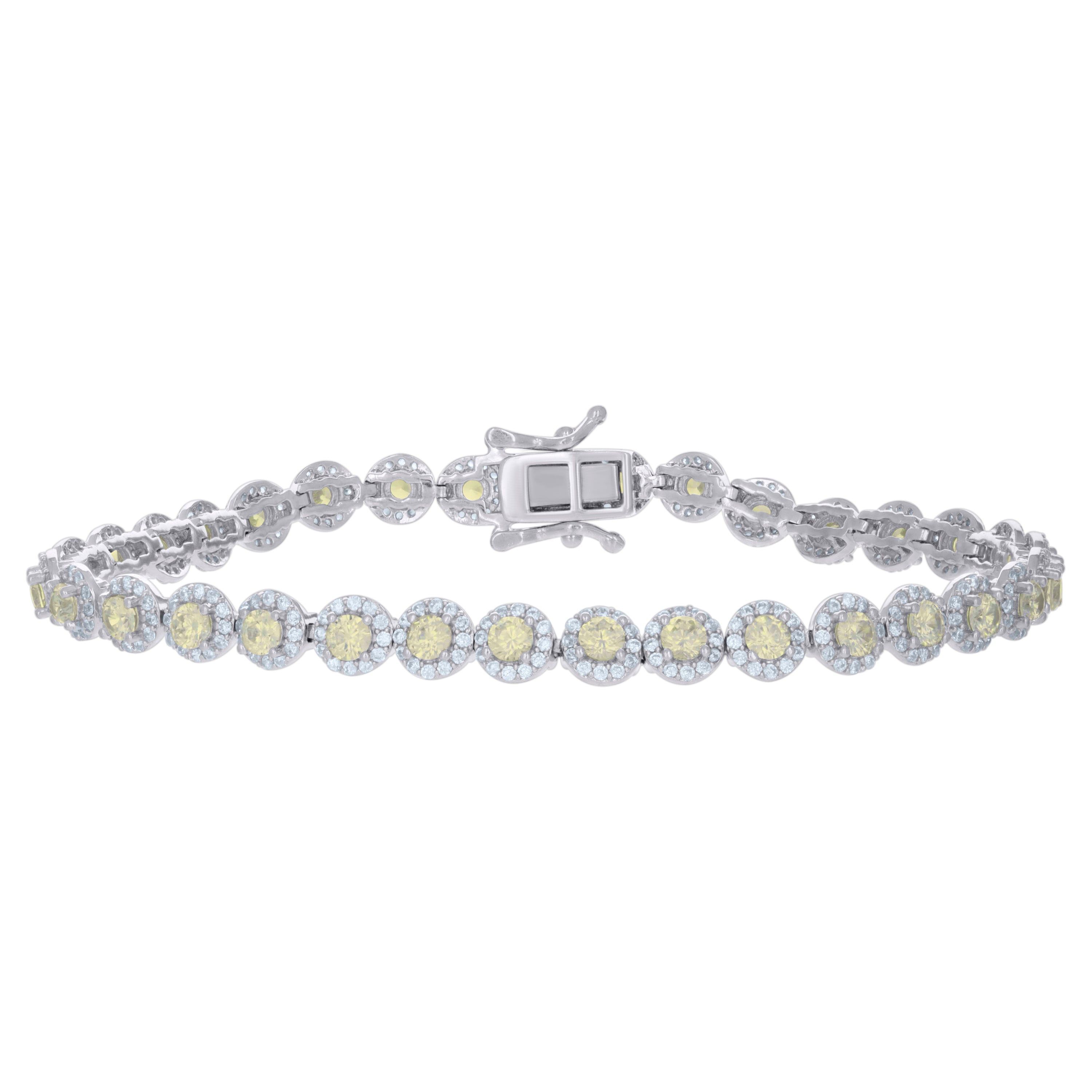 925 Sterling Silver Womens Yellow White Cubic-Zirconia Link Fashion Bracelet Size 7 Inches